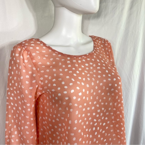 Blu Pepper Peach Polka Dot Bow Back Blouse - Picture 2 of 8
